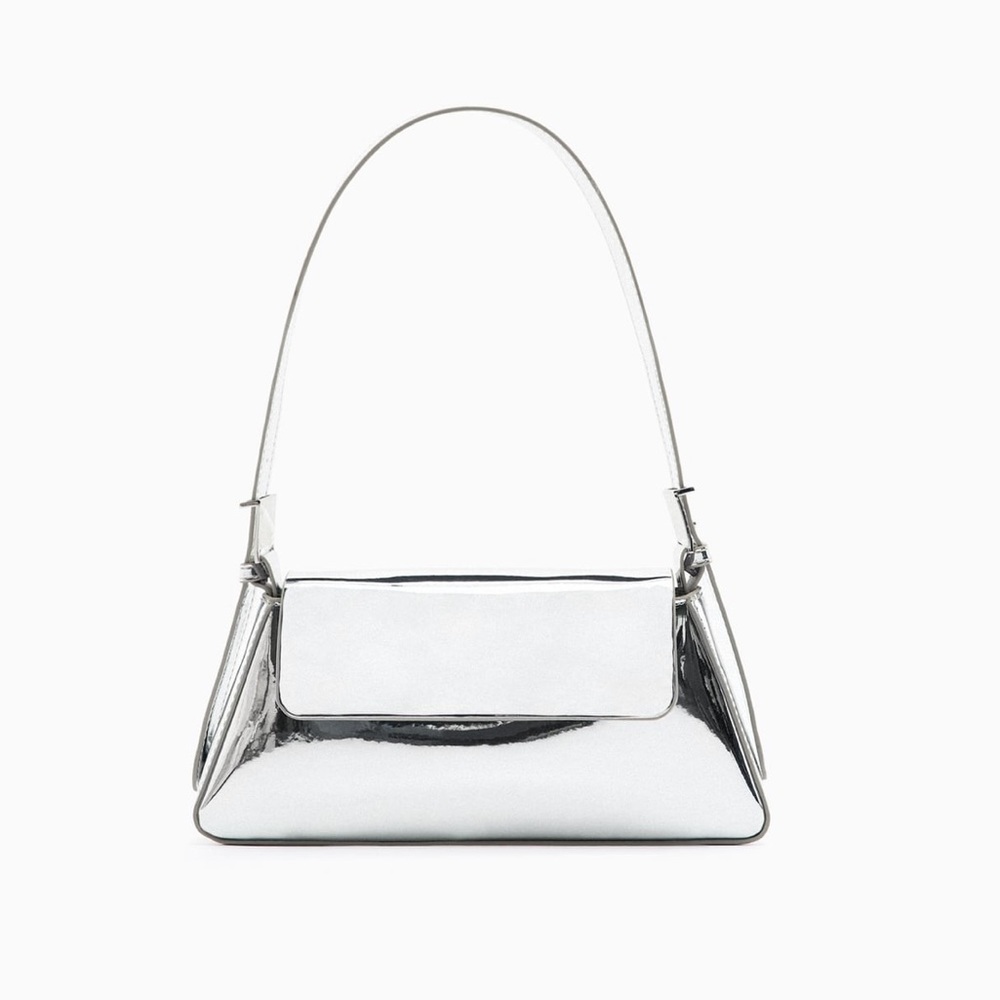 Zara silver minimal flap shoulder bag